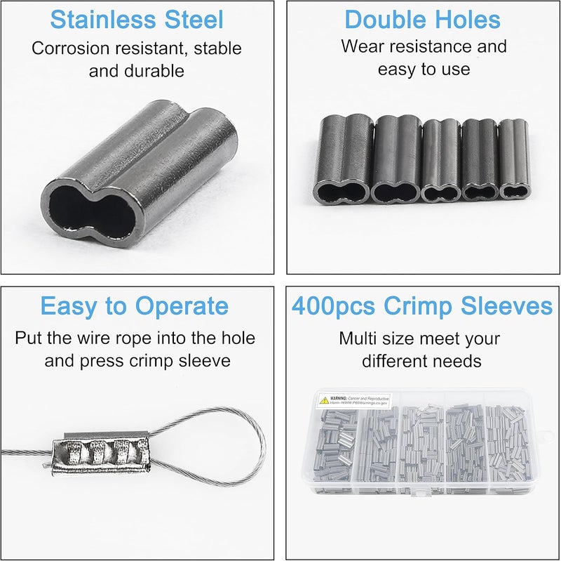 SILANON Fishing Crimp Sleeves Kit, 400pcs Double Barrel Crimp Sleeves Copper Brass Crimping Loop Sleeves Fishing Line Crimps Tube Connectors Wire Leader Rigging Tackle Set - Image 5
